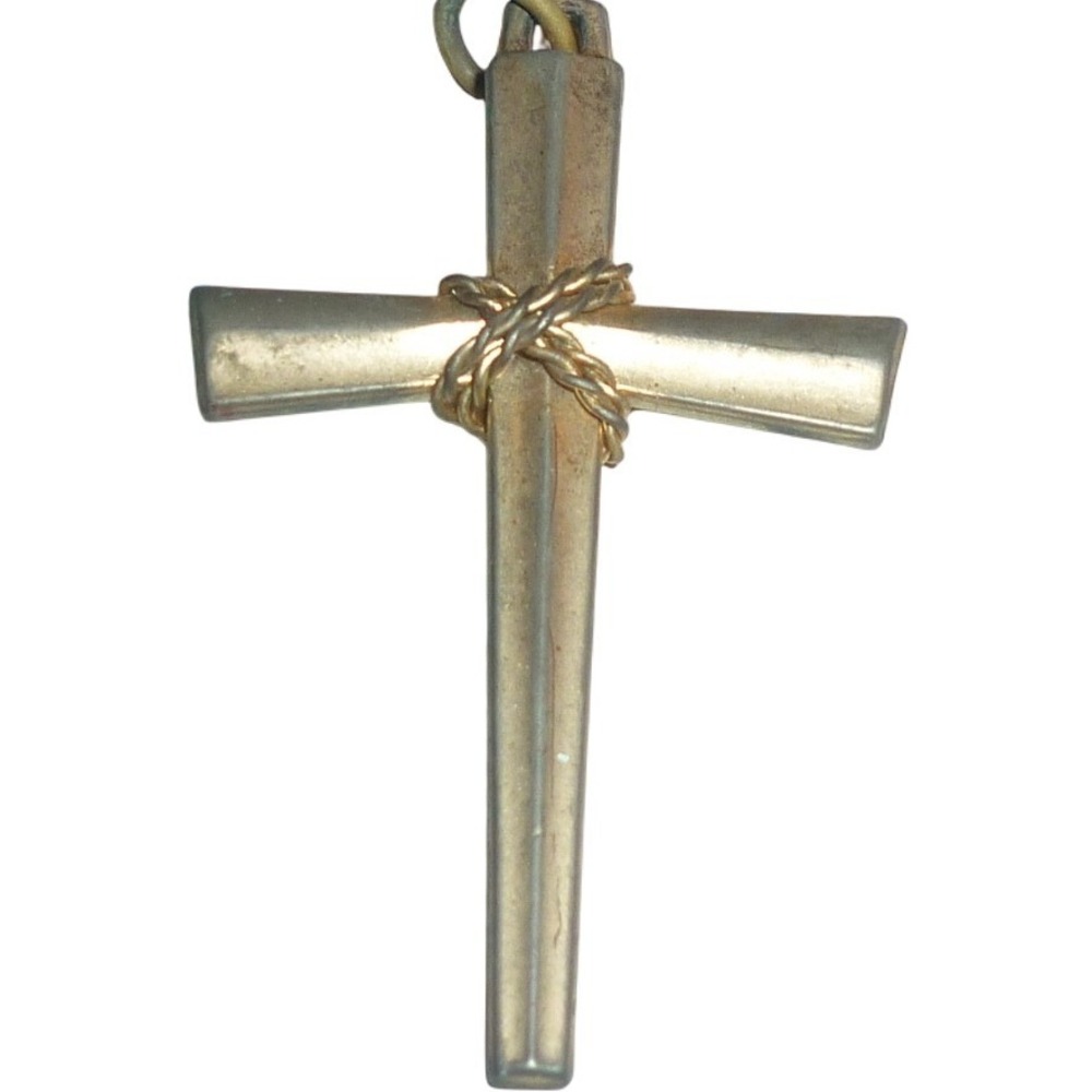 Gold Tone Wrapped Wire Cross Pendant Religious 1.5‎ Inch